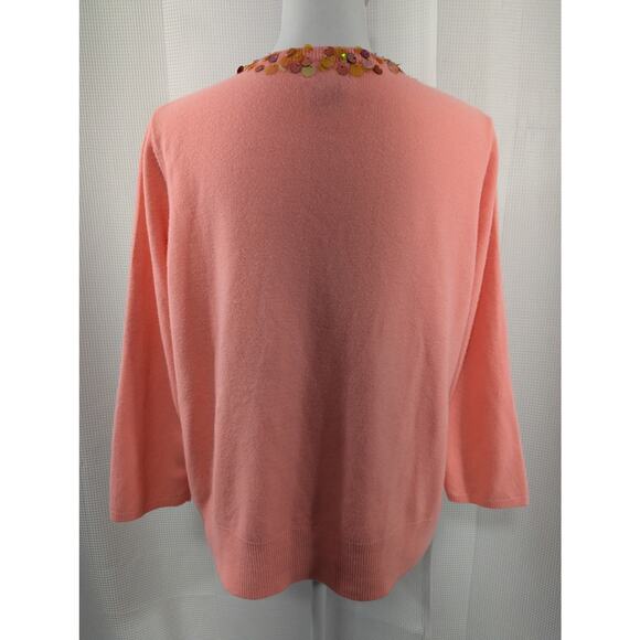 NWOT! RQT! BRIGHT CORAL/SALMON W/IRIDESCENT SEQUIN DETAIL CARDI SWEATER! SZ XL - Picture 5 of 8
